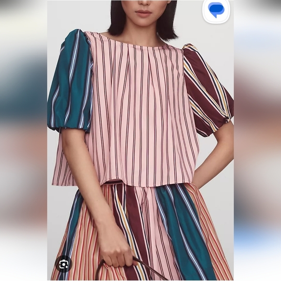 Maeve Taffeta Multicolor Striped Bow Swing  Blouse Size XS - Picture 8 of 8